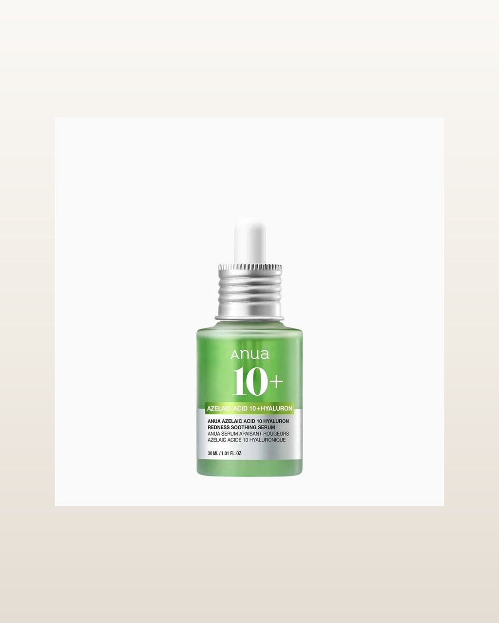 Azelaic Hyaluron Soothing Serum 30ml — product media concept (merchant packaging preserved, studio background only)