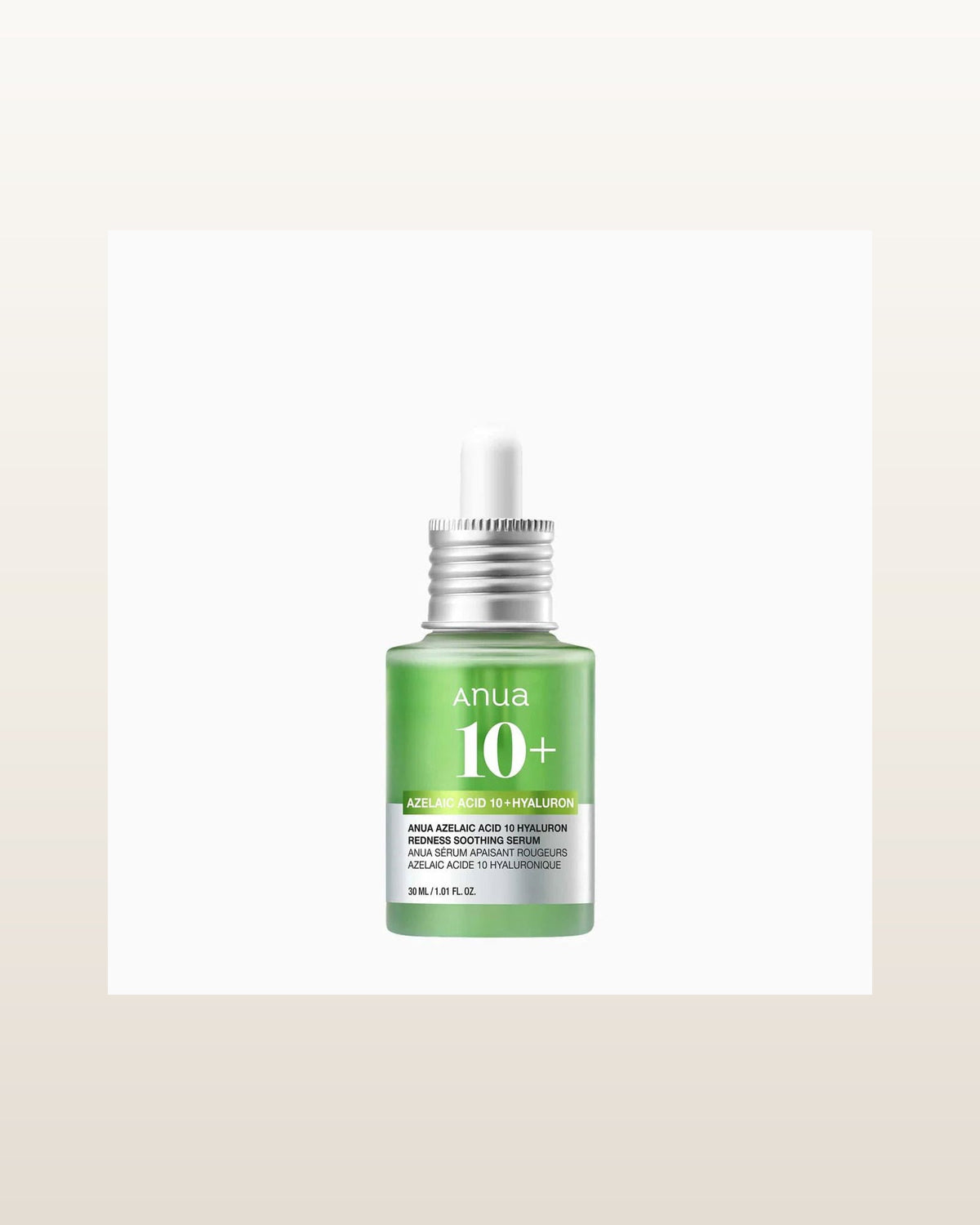 Azelaic Hyaluron Soothing Serum 30ml — product media concept (merchant packaging preserved, studio background only)