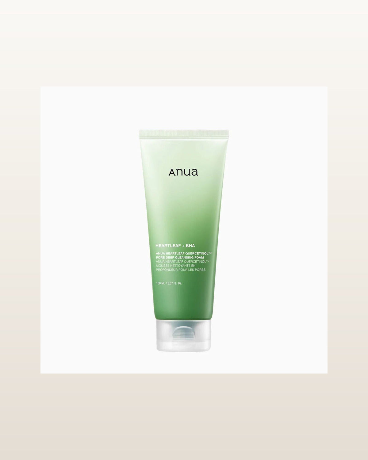 Heartleaf Quercetinol Pore Deep Cleansing Foam 150ml — product media concept (merchant packaging preserved, studio background only)