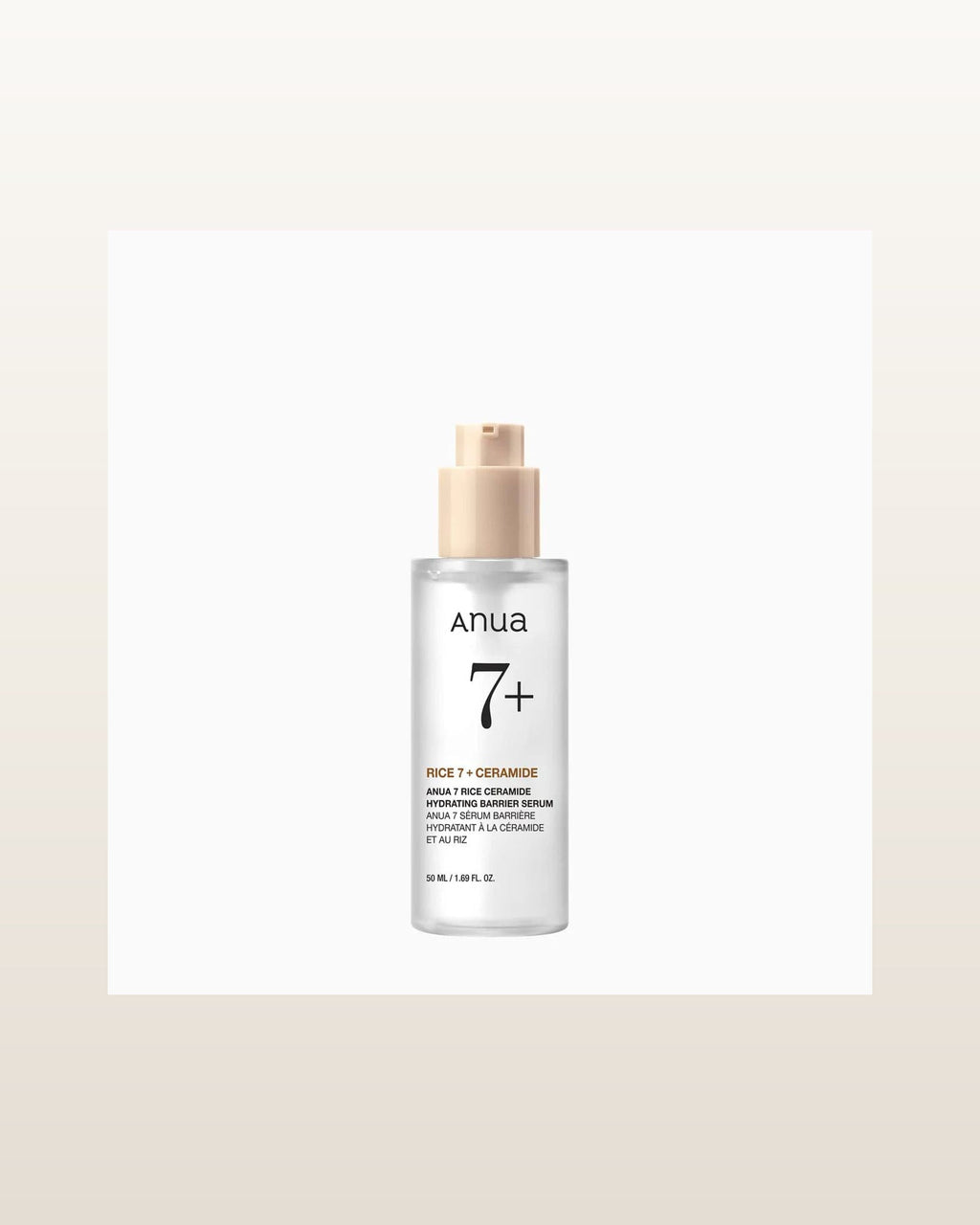 Rice Ceramide Hydrating Barrier Serum 50ml — product media concept (merchant packaging preserved, studio background only)
